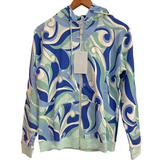 Hill House NWT Allie Zip Up Hoodie with Pockets in Ocean Kaleidoscope Blue XS - Picture 2 of 9